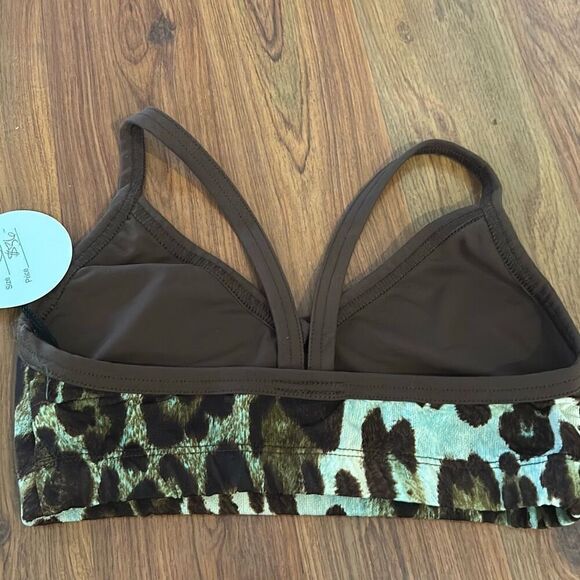 OH MY BOD brown with green Leopard bralette. Non-padded workout top sports bra s - Picture 3 of 3